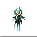 Elegant Fantasy Female Character Design With Mythical Creature Wings And Blue Green Glowing Attire