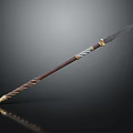 Traditional Spear With Wooden Shaft Twisted Design Metal Accents Golden Details And Sharp Blade
