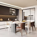 Modern Restaurant Interior With Open Kitchen Island Dining Table Cabinets And Chairs
