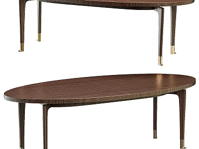 Modern Oval Dark Brown Dining Table With Wooden Surface And Metal Legs 3d model
