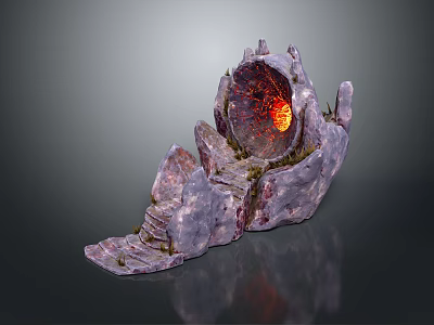 Realistic Volcanic Cave Scene With Glowing Red Lava And Stone Steps 3d model