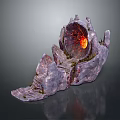 Realistic Volcanic Cave Scene With Glowing Red Lava And Stone Steps