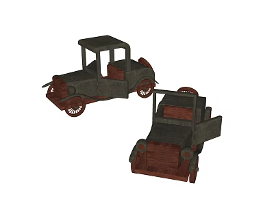 Two Vintage Black and Red Electric Toy Truck and Car Models 3d model