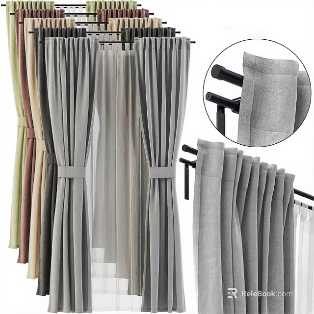Elegant Multi Colored Curtains With Tiebacks And Sheer Layers For Home Decor 3d model 