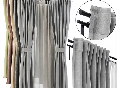 Elegant Multi Colored Curtains With Tiebacks And Sheer Layers For Home Decor 3d model