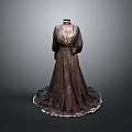 Elegant Dark Lace Pattern Dress With Wide Skirt And White Edge Decoration