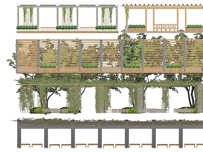 Various Pergola Design Ideas With Lush Vines Wooden Frames And Seating 3d model