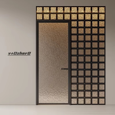Stylish Black Frame Casement Door With Textured Glass And Grid Panel Design 3d model Stylish Black Frame Casement Door With Textured Glass And Grid Panel Design 3d model