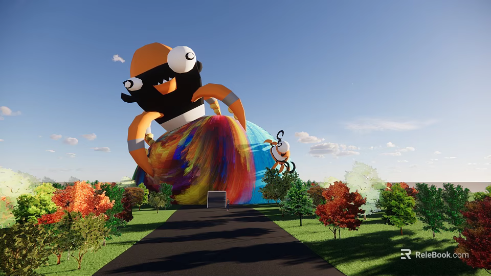 Giant Cartoon Character Inflatable Commercial Equipment With Colorful Design For Outdoor Event Display Surrounded by Trees 3d model 