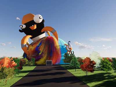 Giant Cartoon Character Inflatable Commercial Equipment With Colorful Design For Outdoor Event Display Surrounded by Trees 3d model