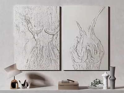 Abstract Tree Texture Paintings On Wall With Modern Interior Decorative Items 3d model