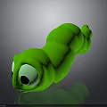 Green Toy Caterpillar With Big Eyes On Gray Background With Reflection 3d model