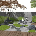 Japanese Garden Rockery Stones With Stone Path Grass Trees And Lanterns
