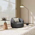 Modern Gray Striped Single Sofa with Side Table Floor Lamp and Soft Rug 3d model