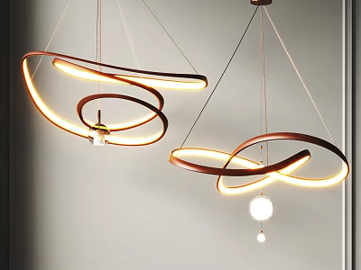 Modern Hanging Lighting Combination With Curved Wooden Frames And White Illuminated Balls In Interior Space 3d model