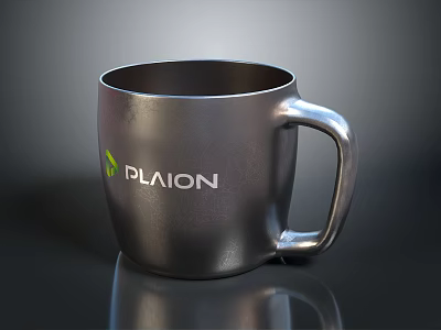 Modern Stylish Metallic Coffee Mug With PLAION Logo For Daily Use 3d model