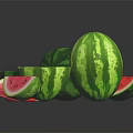 Fresh Ripe Watermelon Display With Whole Fruits And Sliced Pieces On Dark Surface