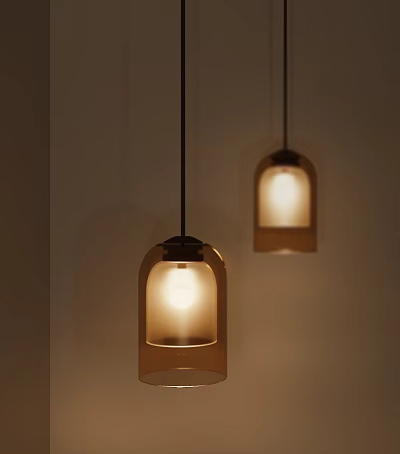 Modern Pendant Lights With Wooden Shades And Warm Glow Creating Soft Shadows 3d model