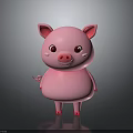 Cute Pink Cartoon Pig 3D Character With Red Eyes And Round Body
