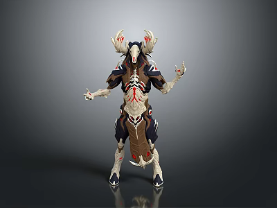 Detailed Fantasy Character With Antlers Elaborate Skeletal Costume And Red Accents 3d model