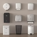 Modern Bathroom Accessories White Black Wall Mounted Standing Tissue Dispensers Hand Dryers Trash Bins