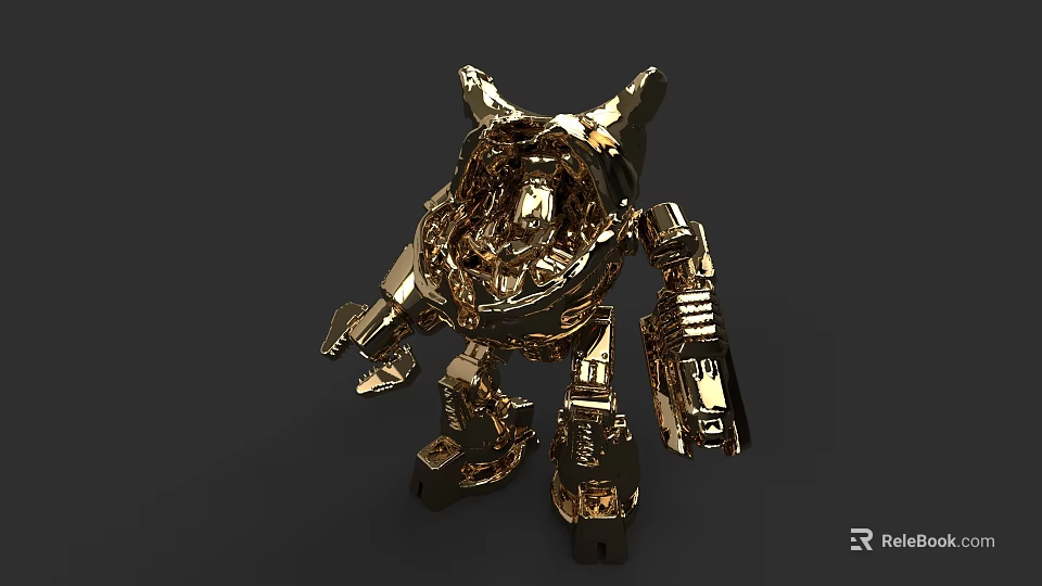 Golden Robot Character with Mechanical Structure Horns and Metallic Texture Design 3d model 
