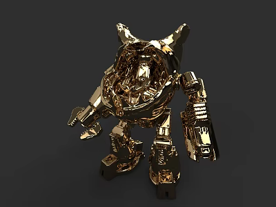 Golden Robot Character with Mechanical Structure Horns and Metallic Texture Design 3d model