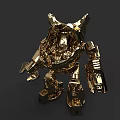 Golden Robot Character with Mechanical Structure Horns and Metallic Texture Design