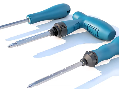 Blue Handle Screwdrivers For Hardware Tools With Ergonomic Design And Metal Shaft 3d model