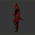 Red Samurai Armor With Gold Accents And Horned Helmet In Standing Pose