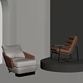 Modern Single Sofas With Gray Brown Leather And Gray Circular Platform 3d model
