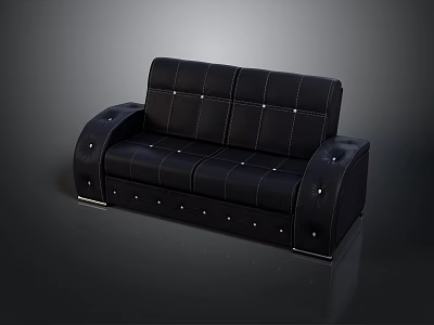 Modern Black Leather Sofa With Button Tufted Details And Stitched Accents 3d model