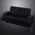 Modern Black Leather Sofa With Button Tufted Details And Stitched Accents