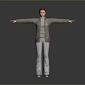 Game And Movie Character 3D Model With Arms Outstretched Brown Jacket Gray Outfit Blue Shoes