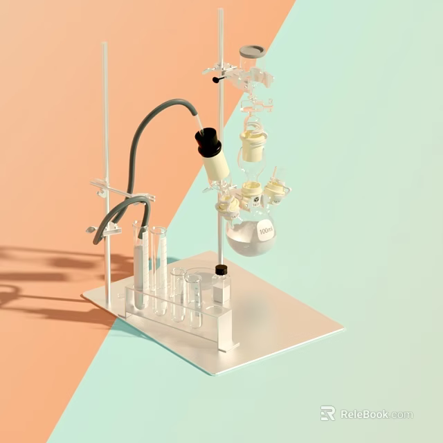 Laboratory Equipment Setup With Retort Stand Beaker Test Tubes And Condenser 3d model 