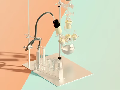 Laboratory Equipment Setup With Retort Stand Beaker Test Tubes And Condenser 3d model