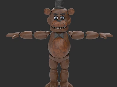 Animatronic Bear Game Character With Brown Fur Top Hat Bow Tie And Mechanical Joints 3d model