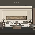 Song Style Living Room Sofa Coffee Table Combination Leisure Chair Sofa Stool Hanging Picture Floor Lamp Side Table 3d model