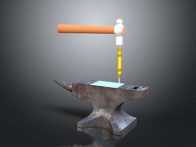 Iron Anvil With Claw Hammer And Metal Workpiece In Workshop Setup 3d model