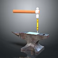 Iron Anvil With Claw Hammer And Metal Workpiece In Workshop Setup