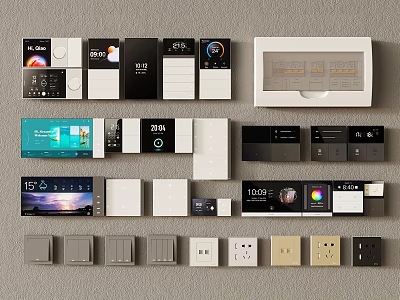 Modern Smart Switch Panels With Various Designs Different Colors Smart Displays And Sockets 3d model