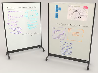 Mobile Standing Whiteboards with Wheels for Handwritten Notes and Charts 3d model