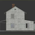 Two Story White Residential House With Gray Roof Red Chimney And Porch Columns