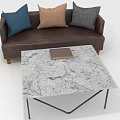 People Sitting On Brown Leather Sofa With Colorful Pillows And Marble Coffee Table