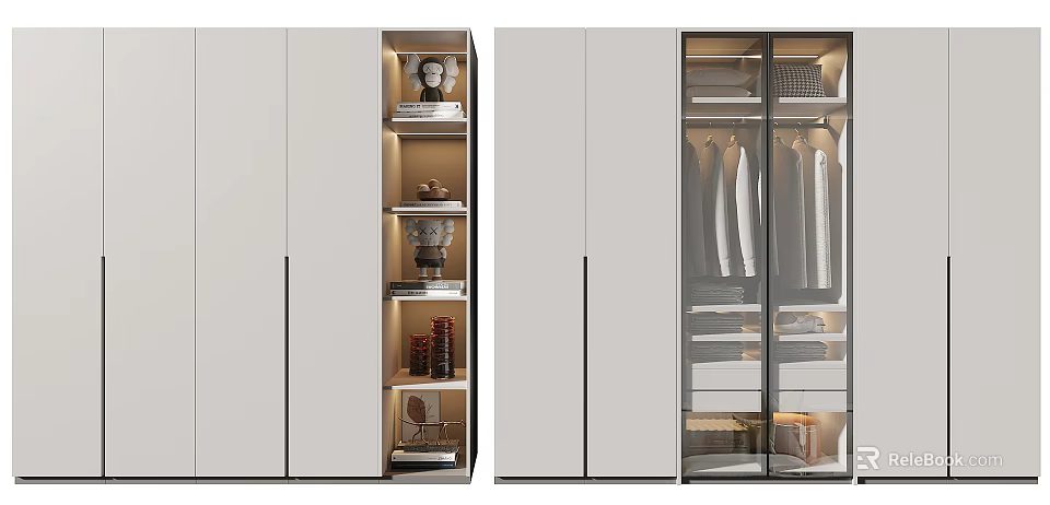 Modern Wardrobe Interior Design With Glass Doors Shelves And Hanging Storage 3d model 