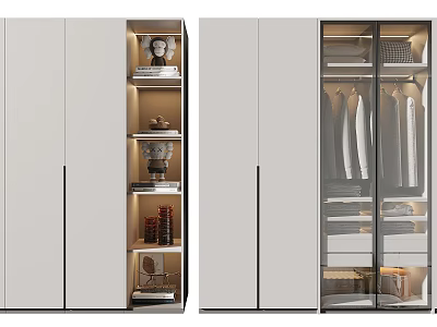 Modern Wardrobe Interior Design With Glass Doors Shelves And Hanging Storage 3d model
