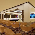Modern Conference Room With White Chairs Black Long Table Decorative Ceiling And Carpet