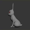 Minimalist White Rabbit Figurine With Red Eyes In Sitting Posture On Black Background