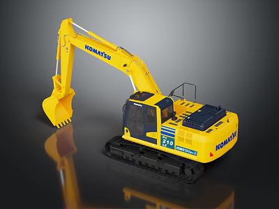Yellow Komatsu PC 210 Excavator With Heavy Duty Tracks And Front Bucket 3d model