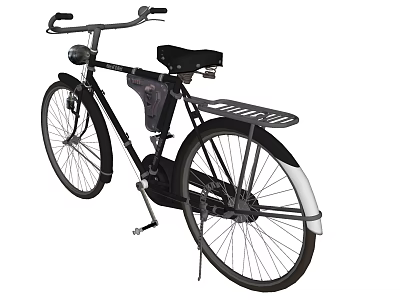 Vintage Black Bicycle with Rear Rack Classic Design and Handlebar Headlight 3d model